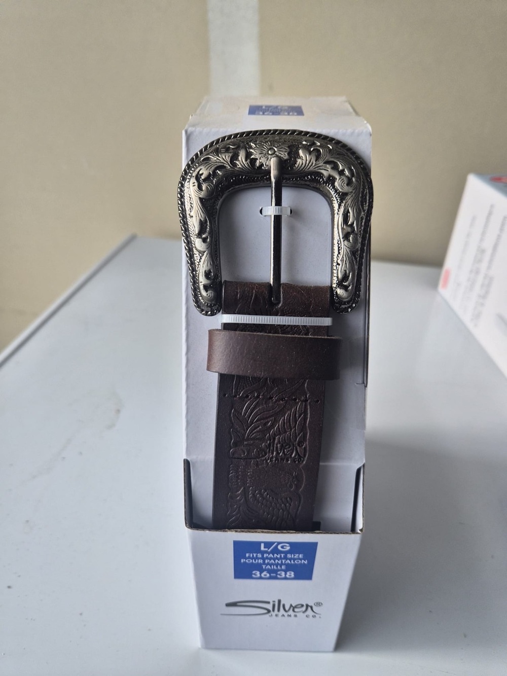 Silver Jeans Brown Leather Belt with Decorative Silver-Tone Buckle